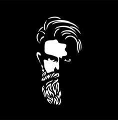 Vector black and white of hipster man logo. 
Silhouette of hipster guy in profile for barber shop. 
Elements for logo and tattoo in hipster style