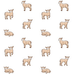 Fototapeta premium Simple seamless trendy pattern with lamb. Contour design vector print.