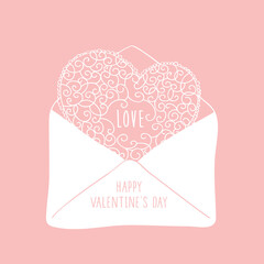 Vintage heart. Valentine in envelope. Greeting card for Valentine's Day, wedding, Mother's Day, birthday. Vector.