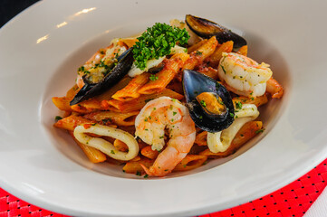 Plate of sea food pasta
