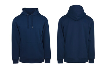 Add your own design. Navy Blue Pullover Hoodie cutout and Isolated on a White Background for Easy Editing and Personalisation. Photographed on a Medium Sized Male Ghost Mannequin.
