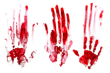 Bloody handprints, white background. Red. - 409236347