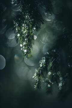 rain drops on the branches of a tree vintage lens rendering
