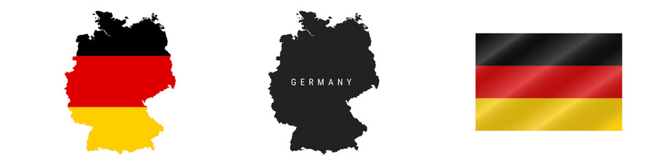 Germany. Map with masked flag. Detailed silhouette. Waving flag. Vector illustration isolated on white.