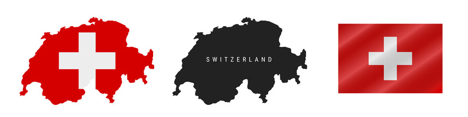 Switzerland. Map with masked flag. Detailed silhouette. Waving flag. Vector illustration isolated on white.