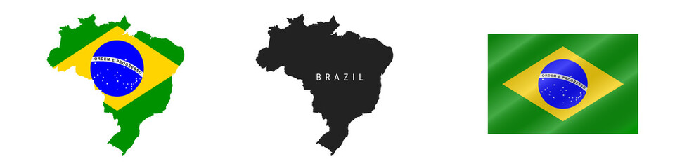 Fototapeta premium Brazil. Map with masked flag. Detailed silhouette. Waving flag. Vector illustration isolated on white.