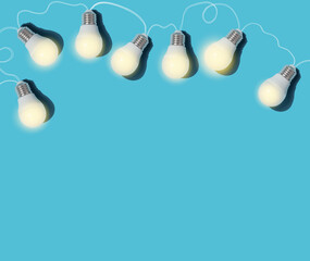 Christmas garland on blue background.