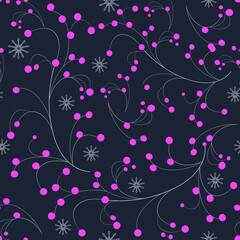 Fototapeta na wymiar seamless pattern with branches and snowflakes, winter theme