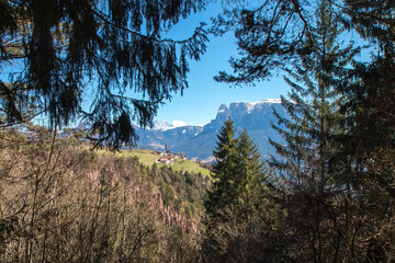 Natural earth pyramids in Renon Ritten Italy. Aerial view