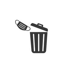 Used face mask icon. Put it in the bin. Don't drop it, just bin it. Vector icon isolated white background