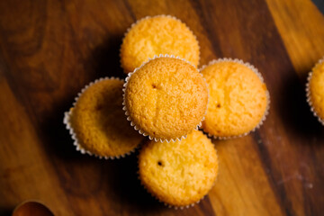 cupcakes on a wooden background. Baking 