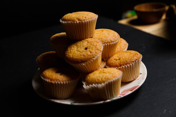 cupcakes on a black background. Baking 