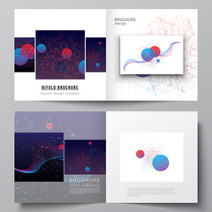 Vector layout of two covers templates for square bifold brochure, flyer, magazine, cover design, book design. Artificial intelligence, big data visualization. Quantum computer technology concept.