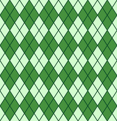 Vector seamless pattern of green flat cartoon rhombus Plaid check isolated on background. St Patric day texture