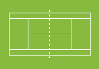 Vector flat top view of tennis court isolated on green background