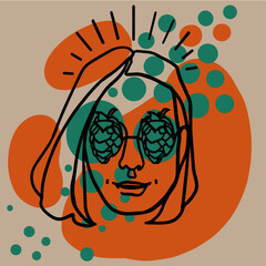 Abstract happy face of a girl with hops