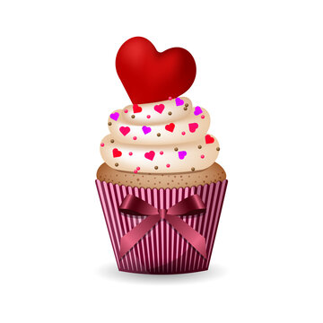 Cupcake decorated with hearts. Valentine's Day treat. Festive cupcake.