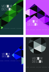 Bright stylish templates for design with patterns of triangles in blue, pink, gray, green colors. Set of vector illustrations