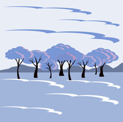 snow covered trees. Background vector illustration.