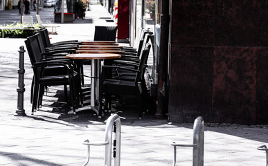locked chairs in a city as a result of the corona virus