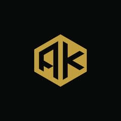 Initial letter AK hexagon logo design vector