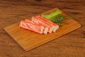 Crab sticks served salad leaves