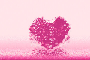 pink heart on a pink background. pink valentine heart. Ornate glow stylish backdrop in dark purple and pink colors for festive card. Cool creative jewellery design great for layout of invitation.