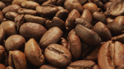 Roasted coffee beans un camera motion