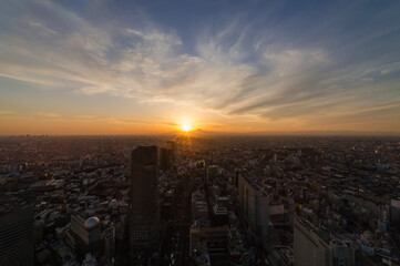 東京都渋谷区から見た東京の夕景