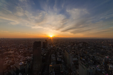 東京都渋谷区から見た東京の夕景