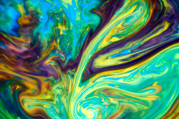 Abstract paint color background. Exoplanet cosmic sea pattern, paint stains. Marbleized effect. Background with abstract swirling paint effect. Liquid acrylic picture with flows and splashes. Mixed