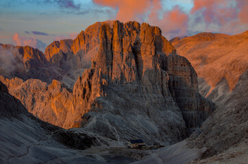 Italian Dolomites, Vajolet Towers at sunset
