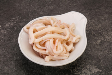 Marinated squid slices in the bowl