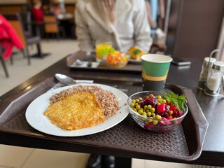 lunch in the dining room on a tray