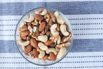 close up of many mixed nuts 