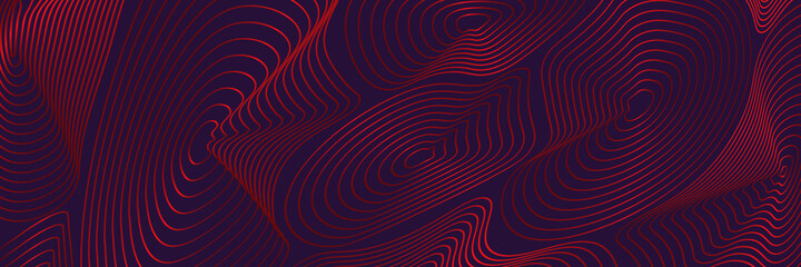 Abstract Curves Red Lines Vector Illustration on Dark Purple Background
