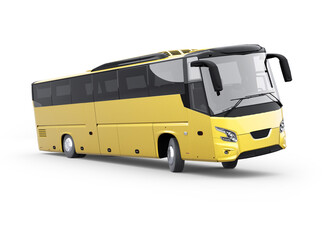 Obraz na płótnie Canvas 3d rendering yellow long travel bus turns on white background with shadow