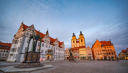Obraz premium Market Square of Lutherstadt Wittenberg in Saxony-Anhalt, Germany. Wittenberg is famous for its close connection with Martin Luther and the Protestant Reformation.