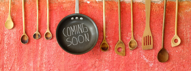 Welcoming and open sign, restaurant or cafe ready to service after corona lockdown, food and drink...