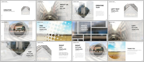 Presentation design vector templates, multipurpose template for presentation slide, flyer, brochure cover design, infographic report presentation. Corporate business concept with abstract ackgrounds. - obrazy, fototapety, plakaty