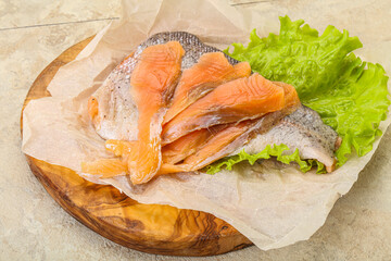 Sliced natural wild trout fillet