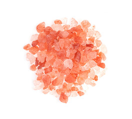 Himalaya or Himalayan rock salt isolated on white background, Top view