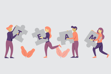modern flat people character. Business concept. Team metaphor. people connecting puzzle elements, teamwork illustration. ideal for websites, landing pages, UI, mobile applications, posters, banners