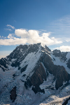 Aerial view of mountain covered with snow, Mt. Cook National Park, New Zealand