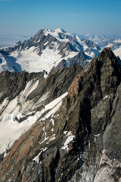 Aerial view of mountain covered with snow, Mt. Cook National Park, New Zealand