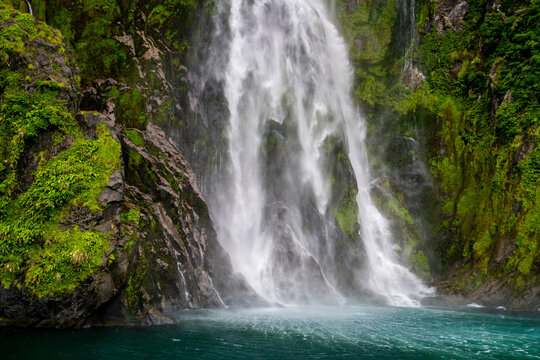 Stirling Falls in Milford Sound in Fiordland National Park, Southland, South Island, New Zealand