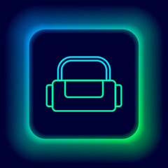 Glowing neon line Sport bag icon isolated on black background. Colorful outline concept. Vector.