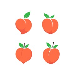 Set of Peach icon, Peach fruit, Cute Peach, Fresh Peach vector isolated on white background.