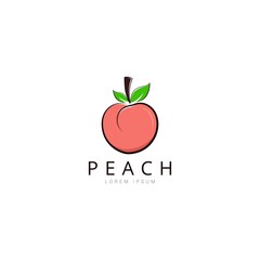 Peach icon, Peach fruit logo, Cute Peach, Fresh Peach vector isolated on white background.