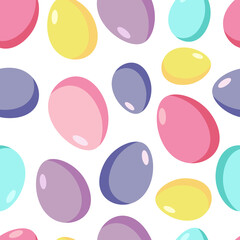 Happy Easter seamless pattern with colorful eggs on white background. Spring vector for cards, banners, wrapping paper, posters, scrapbooking, pillow, cups and fabric design. 

